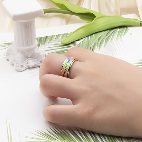 Miniatura 94 de Titanium Stainless Steel Anxiety Ring for Women Men Fidget Spinner Ring, Size 6-12, Width 6MM, 5-Color: Rose Gold-Rainbow-Silver-Black-Blue