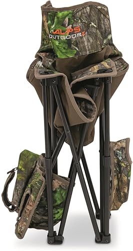Vista 17 de ALPS OutdoorZ Silla de caza plegable High Ridge con mesa auxiliar para acomodar llamadas y ataques, bolsillo repelente de insectos y bolsa de Madera