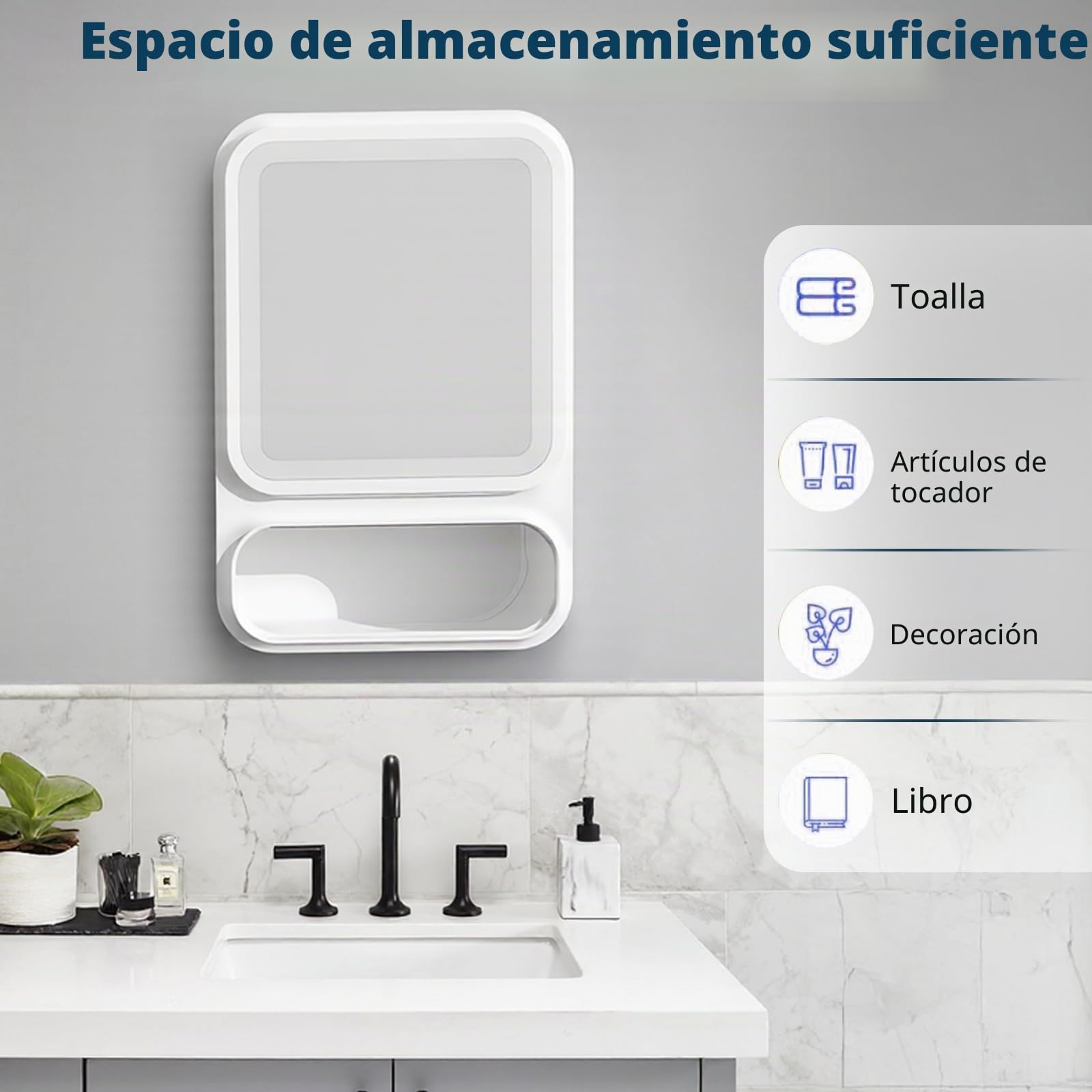 Armario de baño Compacto de Pared, con Espejo y Ranura para pañuelos | Gabinete de plástico con puerta magnética, espacio para maquillaje y artículos de aseo, para baños pequeños y dormitorios