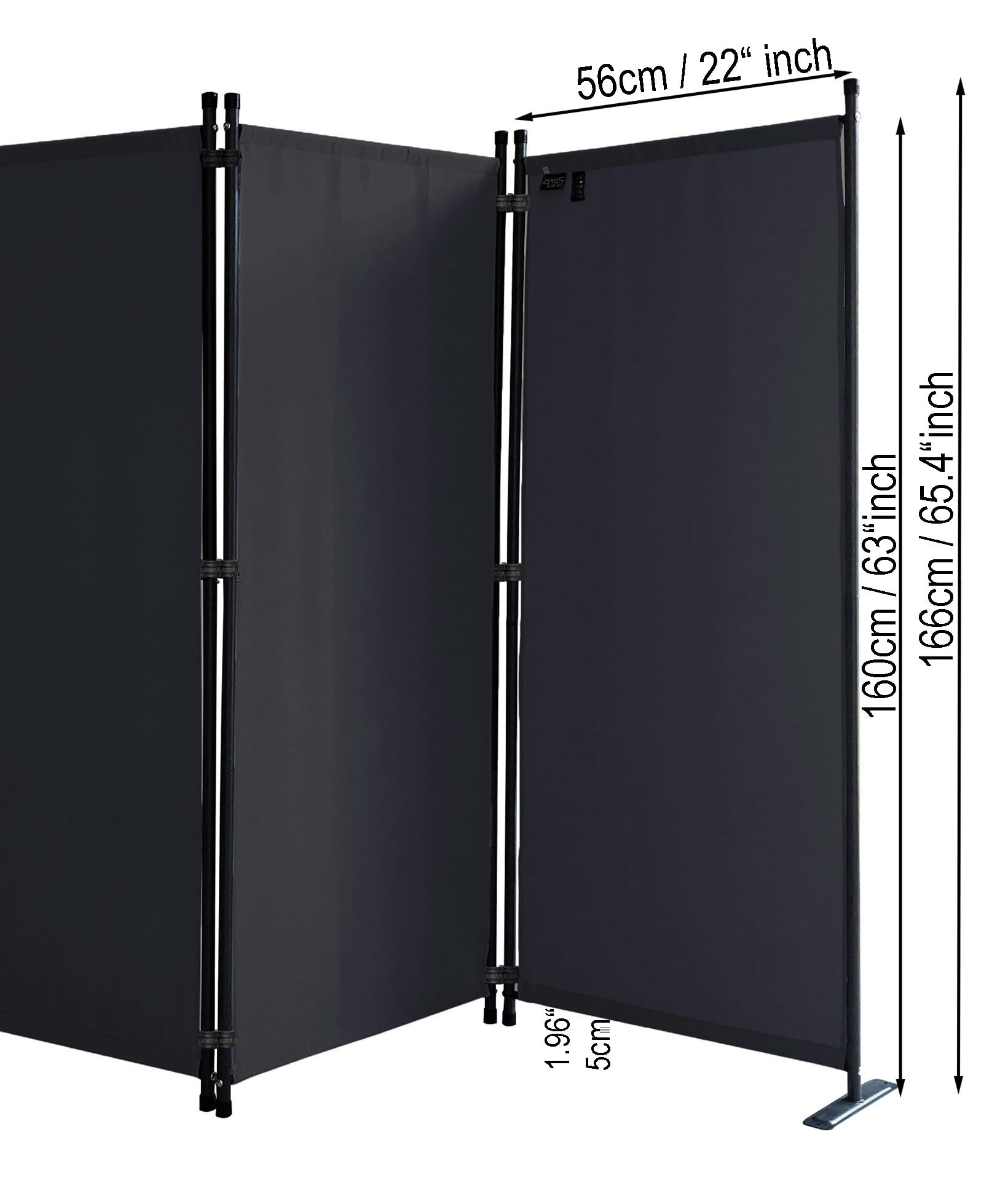QUICK STAR 2 pièces Paravent 220 x 165 cm Séparateur de Tissu Jardin en 4 Parties Pliable Balcon Écran de confidentialité partition Noir