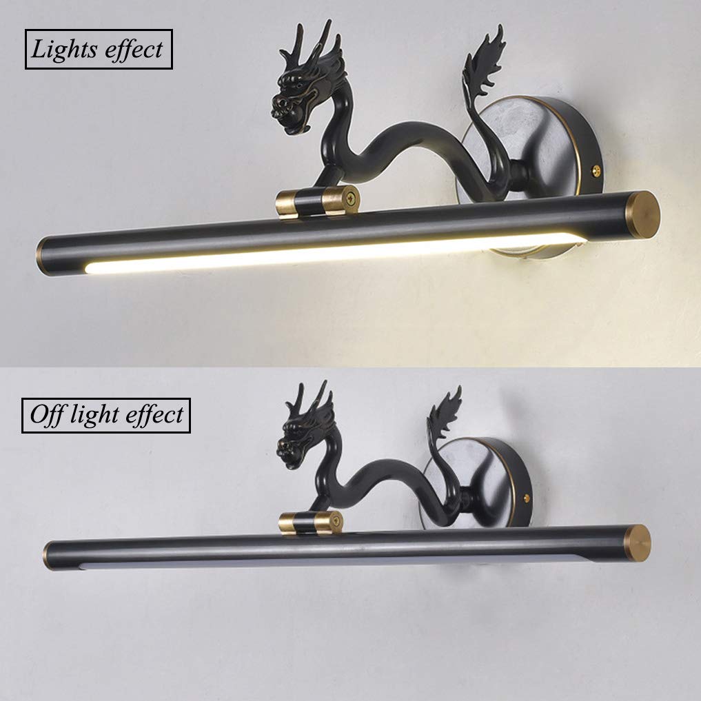 LED Spiegelleuchte Badezimmer Spiegellampe Modern Wandleuchte Schminklicht Kreative Drache Form Design Schminktisch Spiegelschrank Leuchte Einstellbar Winkel Neutralweiß Licht 4000K, Schwarz,35cm7W