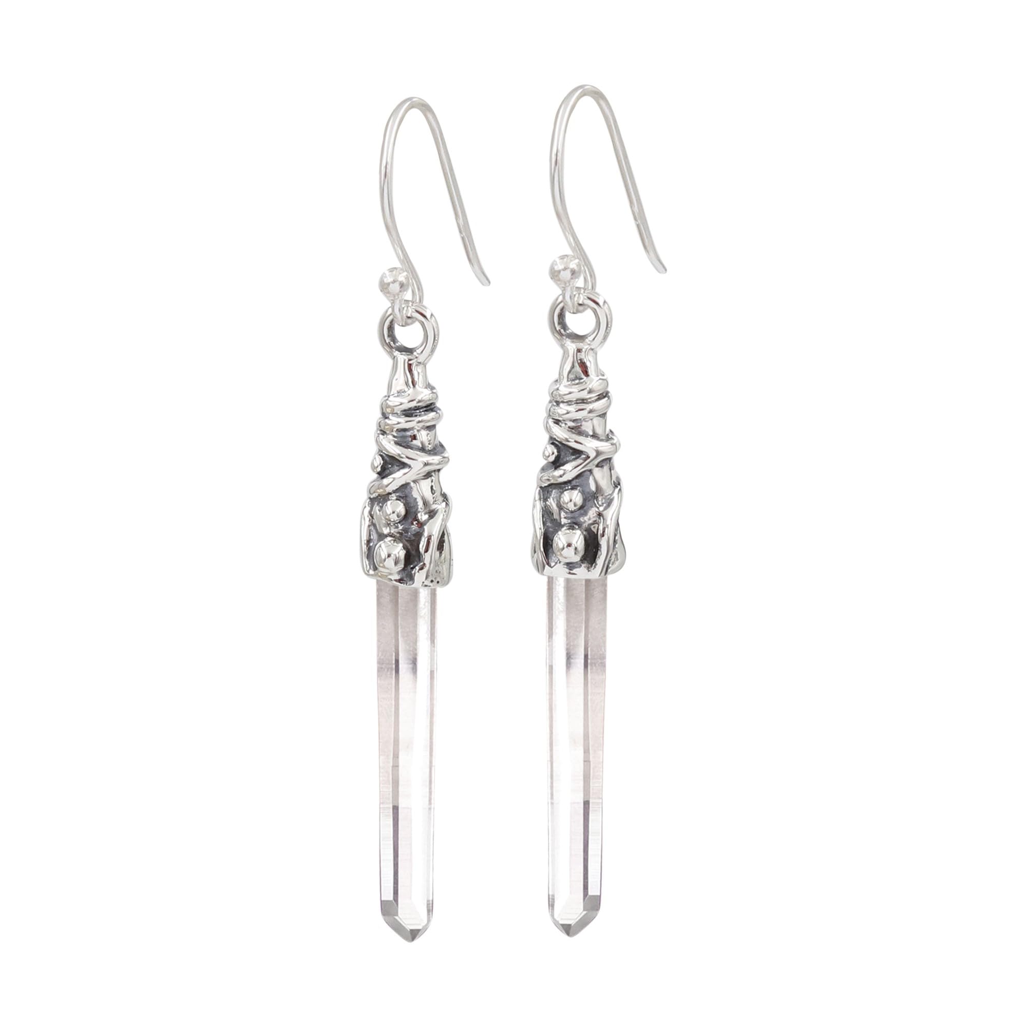 Lemurian Crystal Quartz Earrings in 925 Sterling Silver, Healing Crystal Earrings Jewelry for Women Trendy Quartz Pencil Vintage Style Earrings
