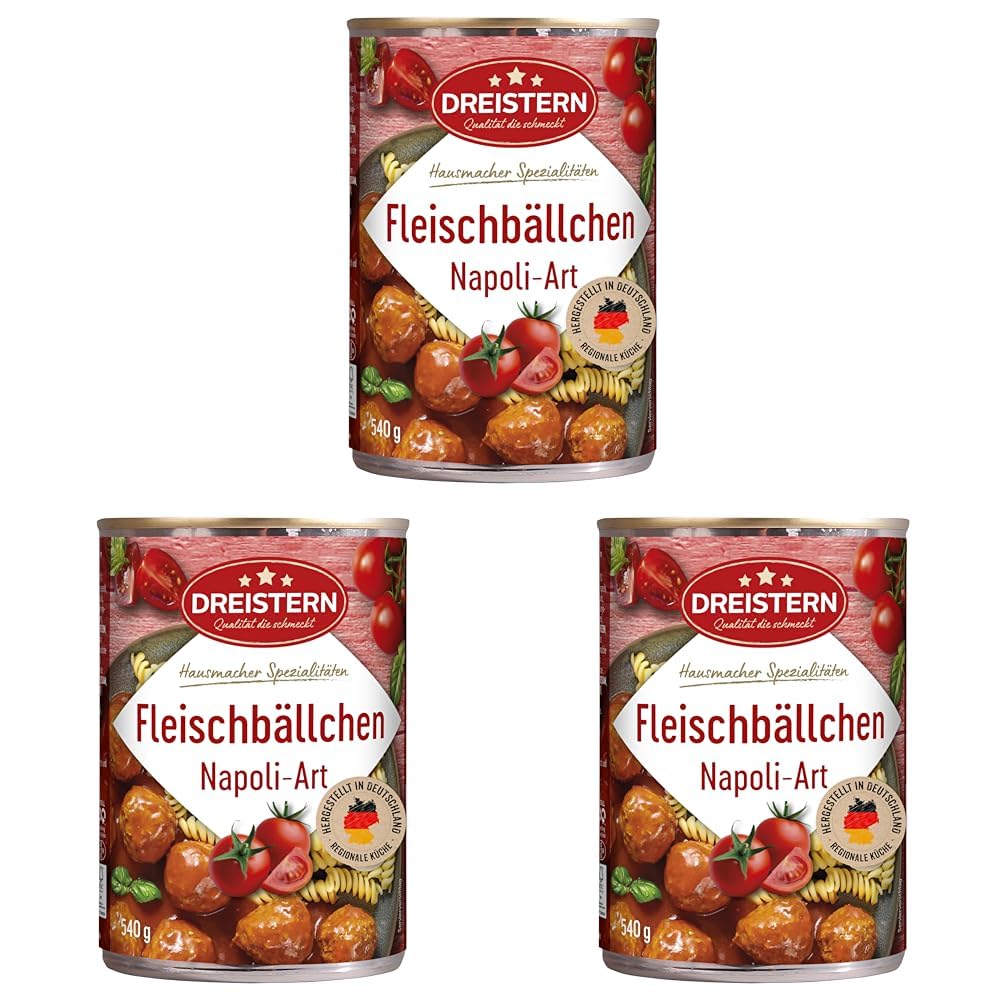 DREISTERN Fleischbällchen 540g I Mit Schweinefleisch in Tomatensauce I Herzhafte Spezialität in recyclebarer Konservendose I Lange Haltbarkeit dank natürlicher Konservierung I Hausmacher Qualität