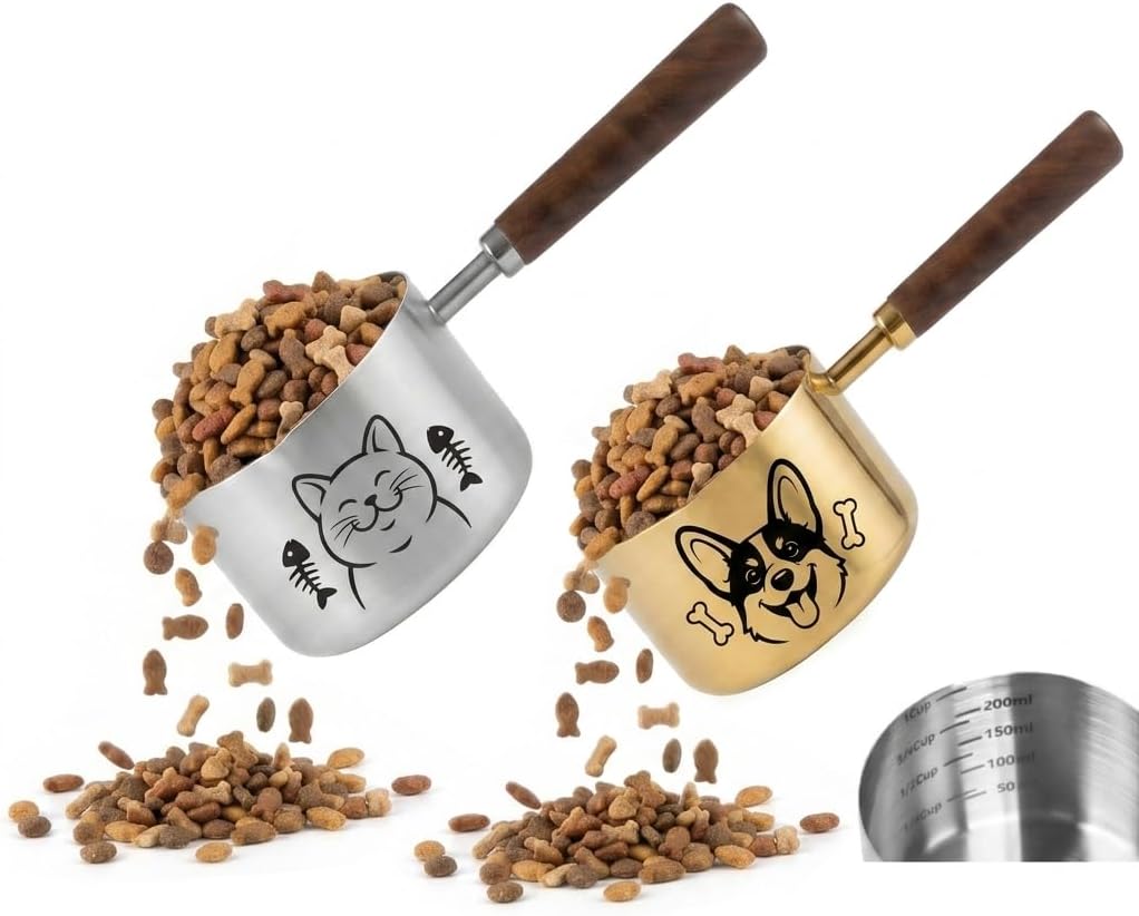 2PCS Dog Cat Food Scoop Measuring Cup, Engraved Cat & Dog, 1 Cup