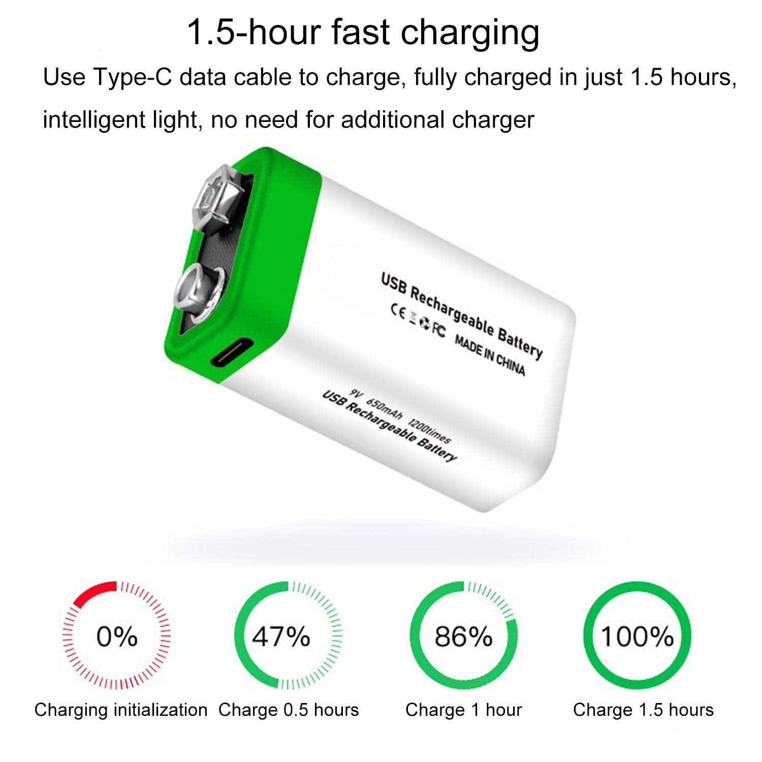 Batería de Litio Batería Recargable de 9 V Batería de Iones de Litio de 650 mAh Batería de 9 V de Alta Capacidad con Cable de Carga USB