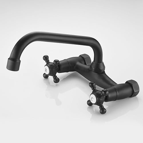 Vista 22 de Sumerain Grifo de pared de cocina 2 mango cruzado níquel cepillado montado en la pared grifo 3 "a 9" ajustable cepillado níquel