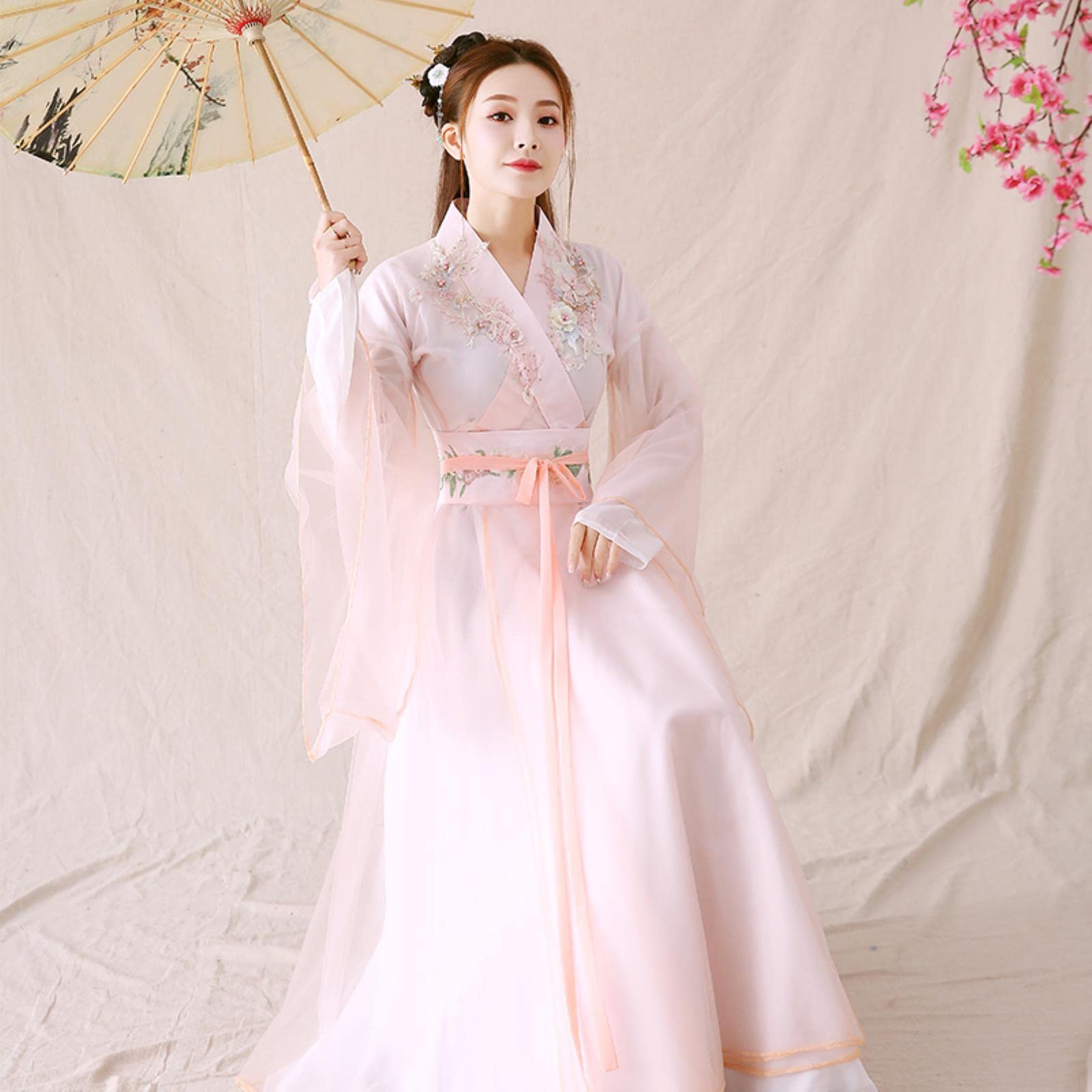ApuaVireo&Co Chiński tradycyjny strój do tańca Hanfu Kostium księżniczki Han(Pink,M)