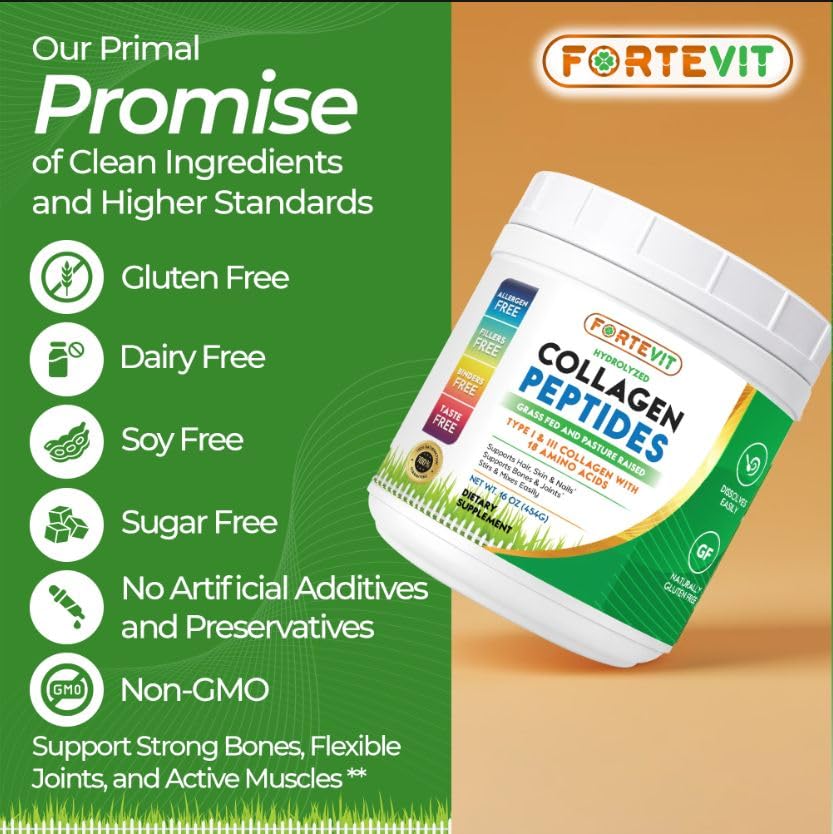 NOVONEX Collagen Peptides Powder | Grass Fed, Pasture Raised | Supports Healthy Skin, Hair, Nails, Joints & Bone | Hydrolyzed Protein, Non-GMO, Unflavored, Sugar Free, Easy to Mix (16oz Jar)