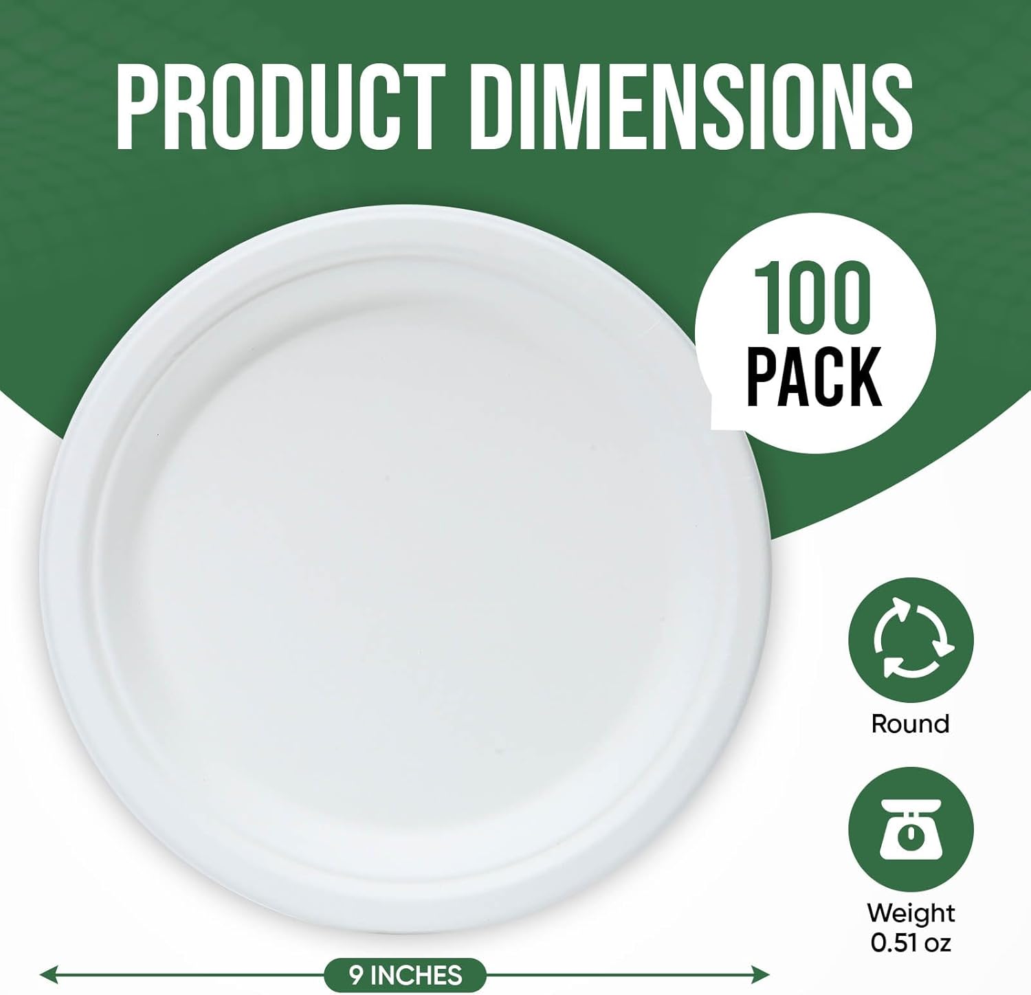9 Inch Paper Plates 100 Pack - 100% Compostable Dinnerware | Leak & Grease Resistant Disposable Plates for Parties, Microwavable, Bulk Eco-Friendly - White - Image 2