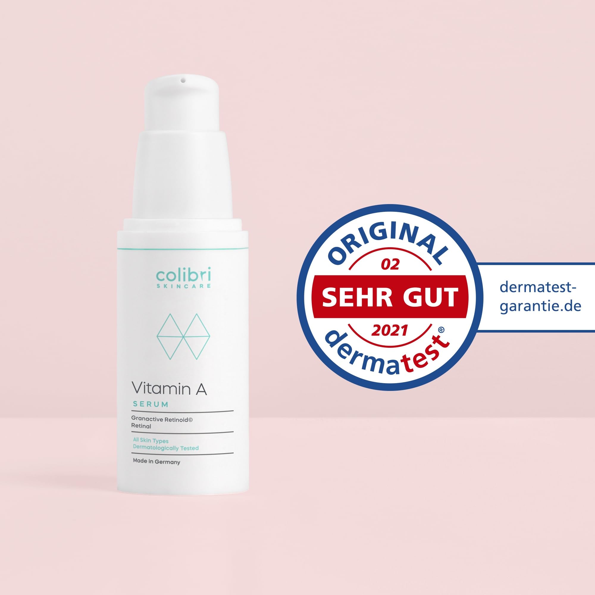 colibri skincare Vitamin A Serum 30ml - Retinol Serum hochdosiert - 4-fach Wirkstoffkomplex mit Retinol, Retinal, Bakuchiol und Ceramiden - schnell einziehende Anti Aging Creme für Gesicht