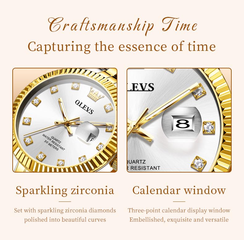 Image of OLEVS Gold Watches for Women Original Luxury Small Square Diamond Wrist Watch Analog Quartz Stainless Steel Waterproof Stylish Ladies Watch Date