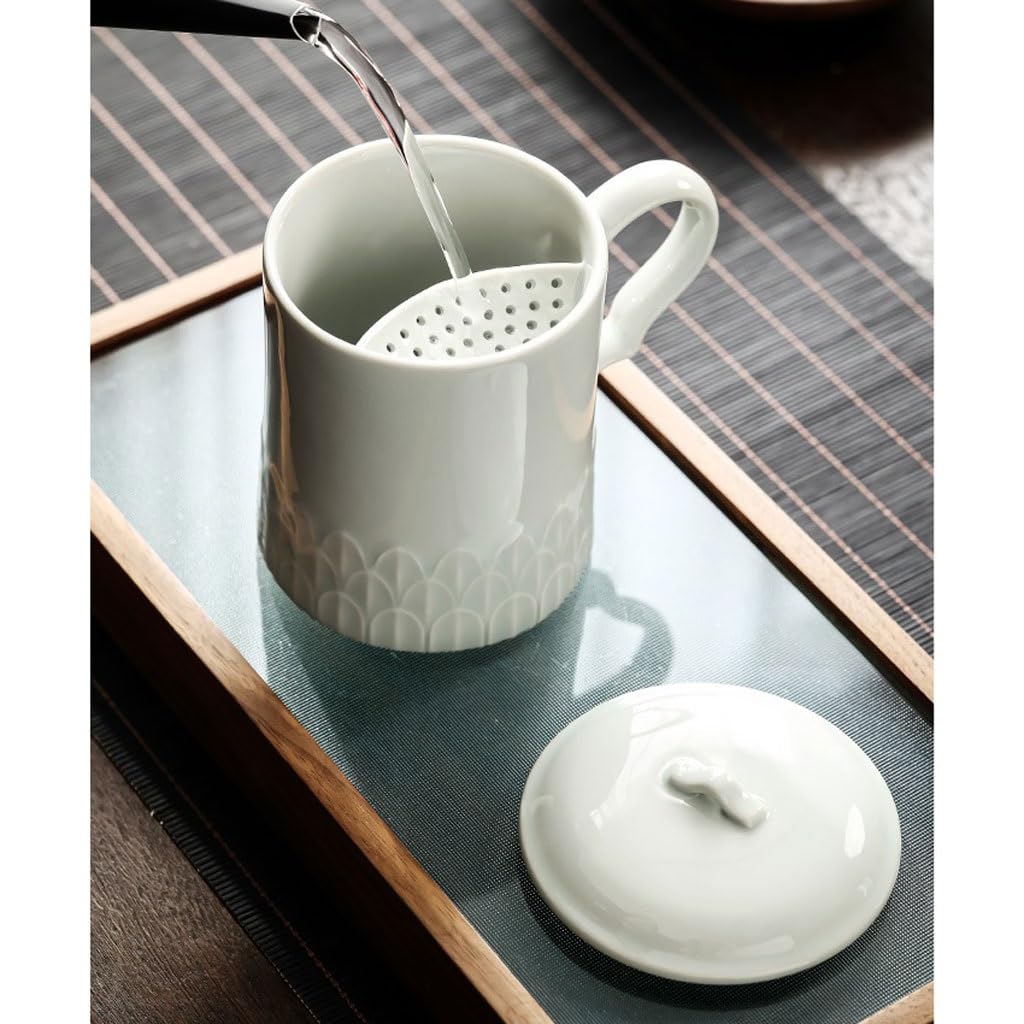 Tasse à thé Tasse de Bureau en céramique de Grande capacité, Service à thé, Tasse créative Faite à la Main, Filtre à Eau avec Couvercle Tasses à thé réutilisables