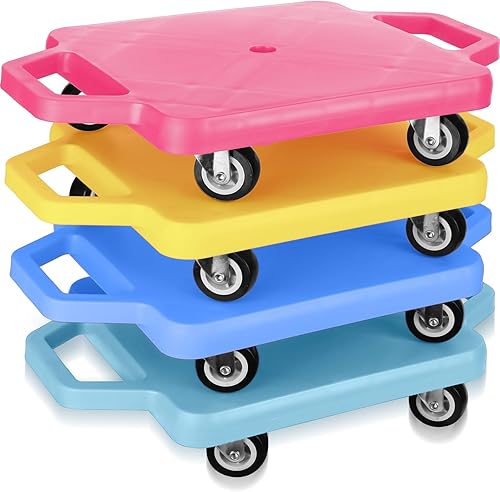 Miniatura 8 de Jerify 4 piezas de patinete deportivo con asas, ruedas de plástico, patineta para sentarse en el suelo, para niños, gimnasio, actividades