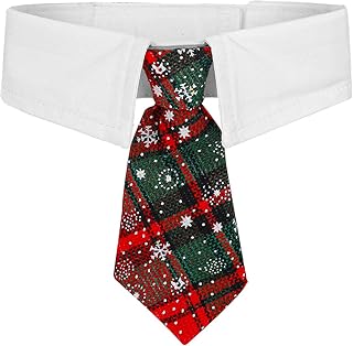 Christmas Dog Necktie, Classic Red Green Plaid Christmas Dog Collar Pet Tuxedo Style Dog Ties Comfortable Christmas Pet Collars for Small, Medium, Large Dogs (L)
