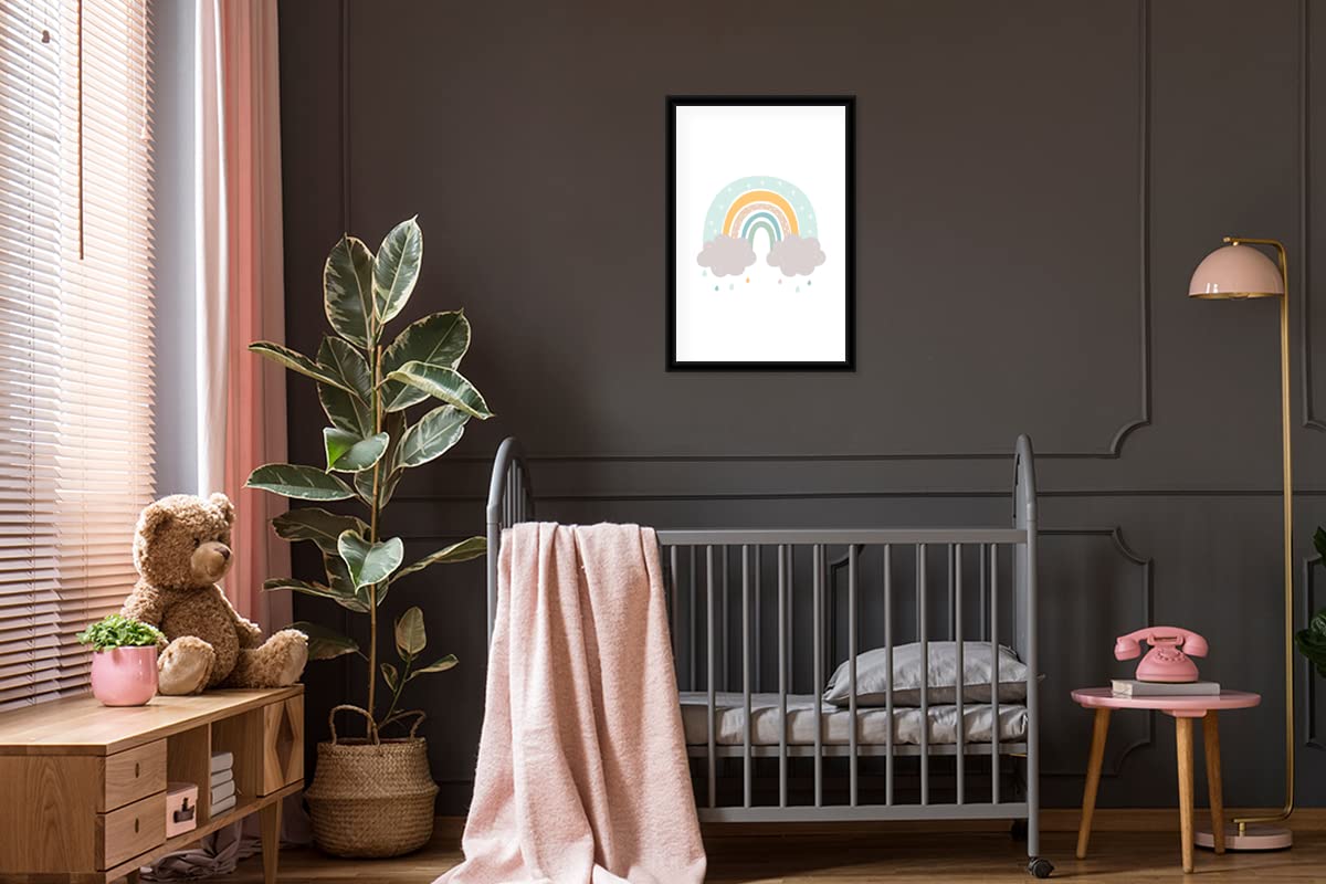 MuchoWow Poster Bilder Wanddeko Deko Wohnzimmer 40x60 cm Regenbogen - Wolken - Regen - Kinder - Pastell