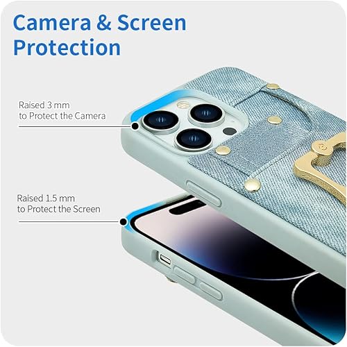 Miniatura 7 de ROMIELA - Funda para iPhone 14 Pro Max con tarjetero integrado con soporte de anillo giratorio de 360 a prueba de golpes, funda protectora con