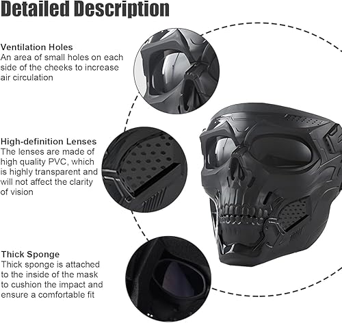 Miniatura 3 de Gafas de montar para casco de motocicleta, antiempañamiento, máscara facial desmontable con gafas de cuatrimoto, gafas de motocross (negro, lente