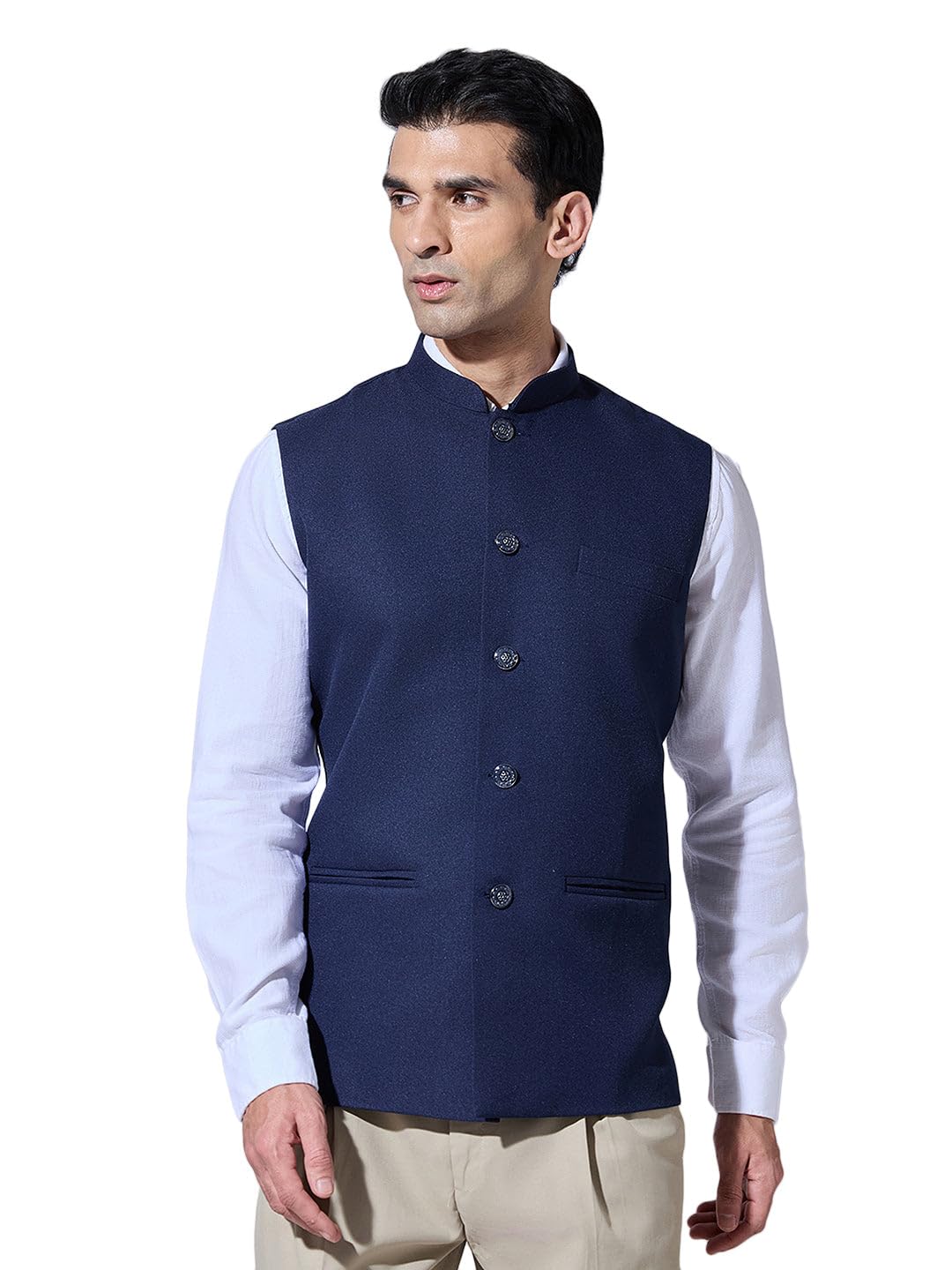showoffff Men's Solid Blue Nehru Jacket-AD-J-440_Blue-picture-33