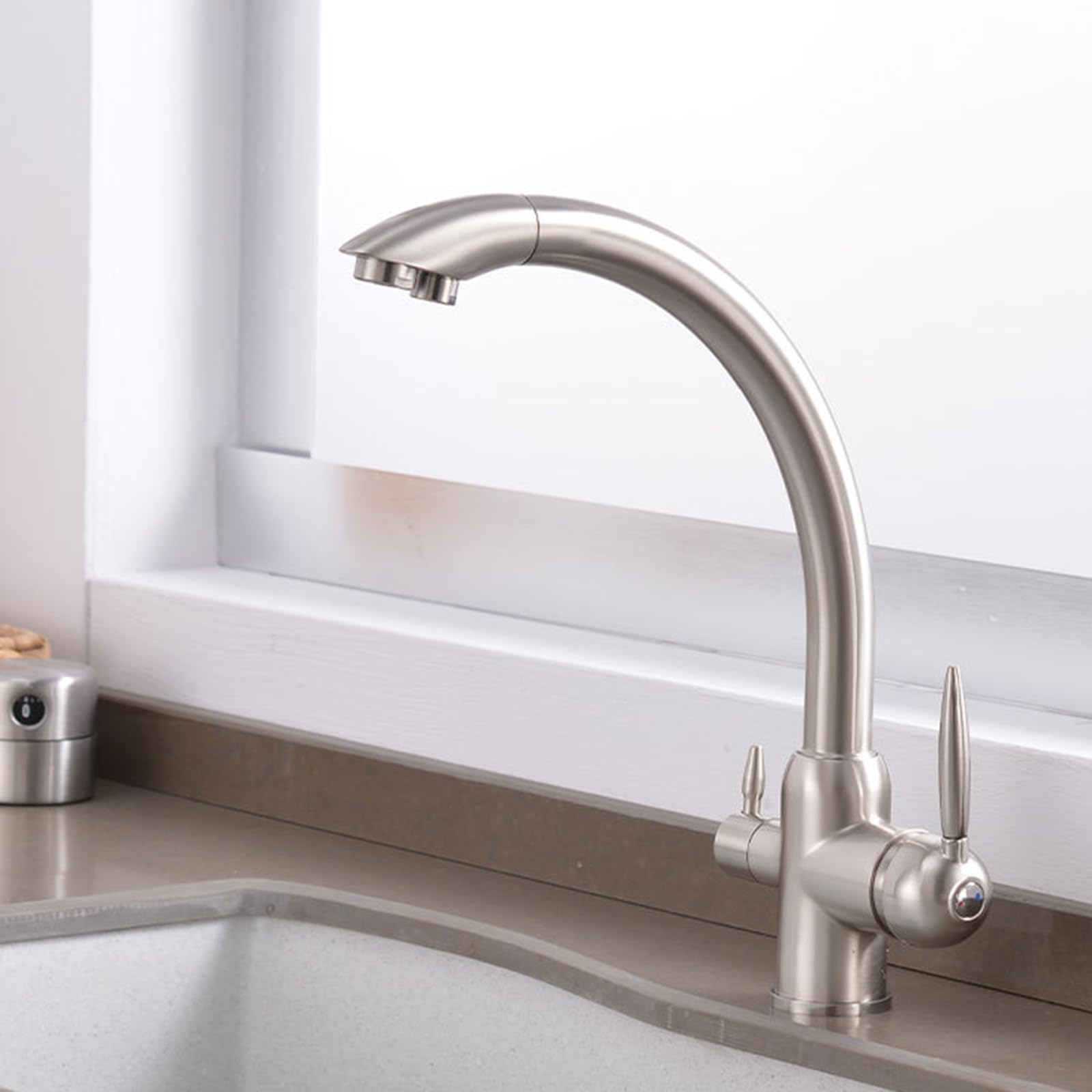 3 Way Kitchen Mixer Tap Swivel Hot and Cold Pure Water Taps Brass-Brushed