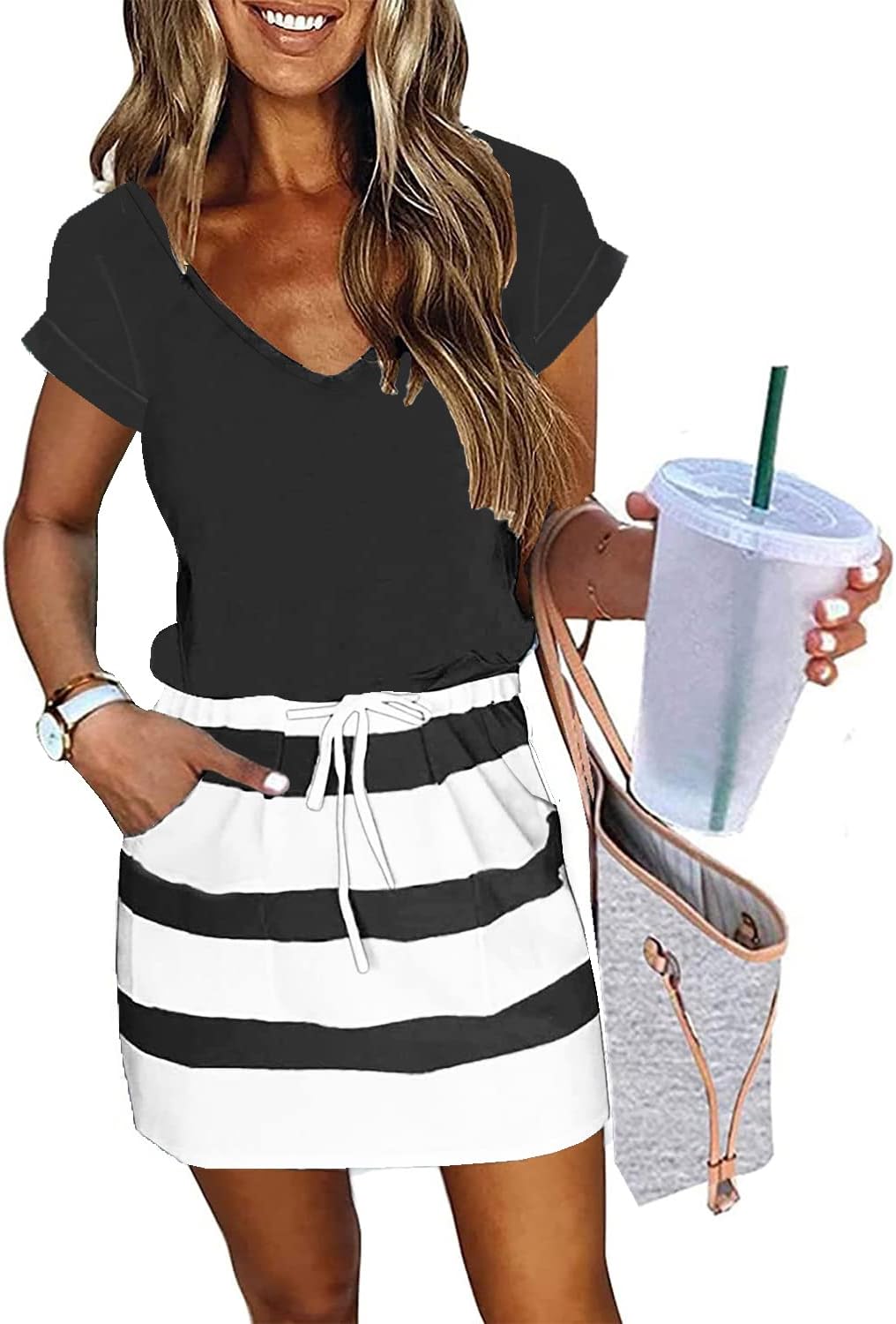 black and white casual dress