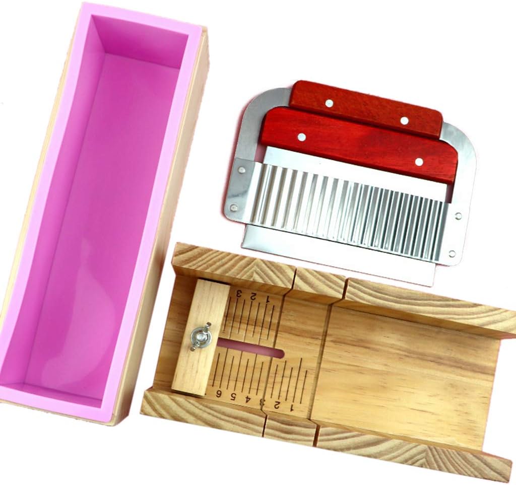 1 Set Wooden Soap Loaf Cutter Mold And Rectangle Silicone Box