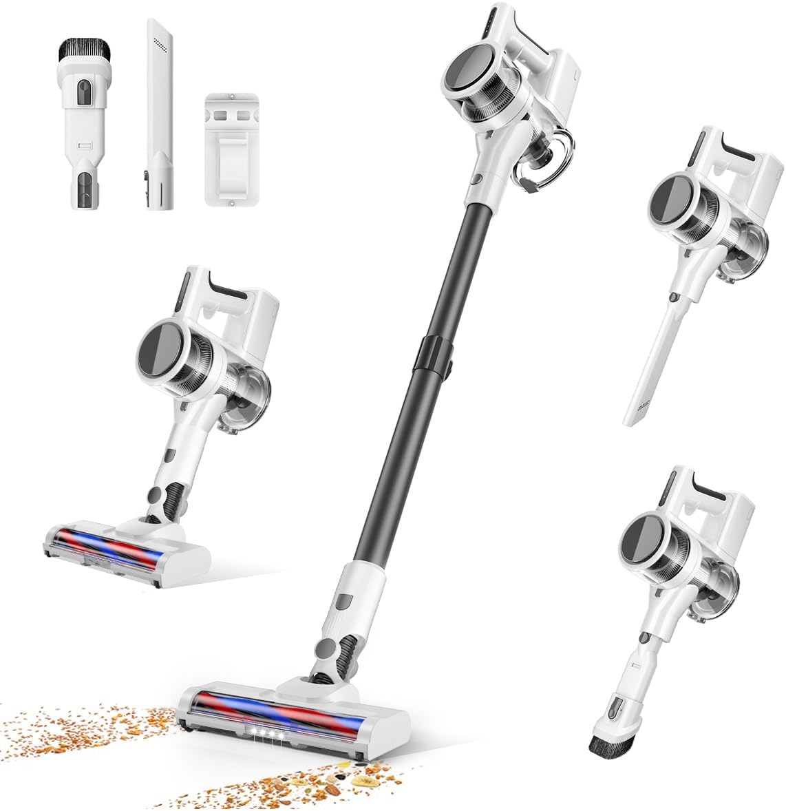 Cordless Vacuums, 80,000PRM Powerful Motor Vacuum Cleaner and 2200mAH Rechargeable Battery up to 35 Mins Worktime, 2 Adjustable Modes, Detachable Parts, Wireless Stick Vacuum (Tea White)