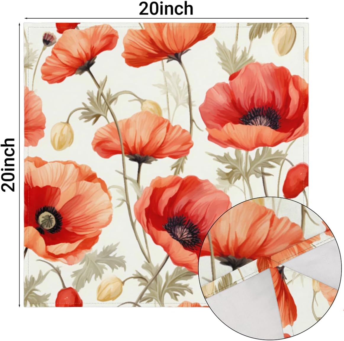 Cloth Napkins Set of 6, Retro Red Poppy Flower Polyester Dinner Napkins 20x20 inch, Reusable Washable Table Cloth Napkins for Home Holiday Dining Wedding Party Decoration