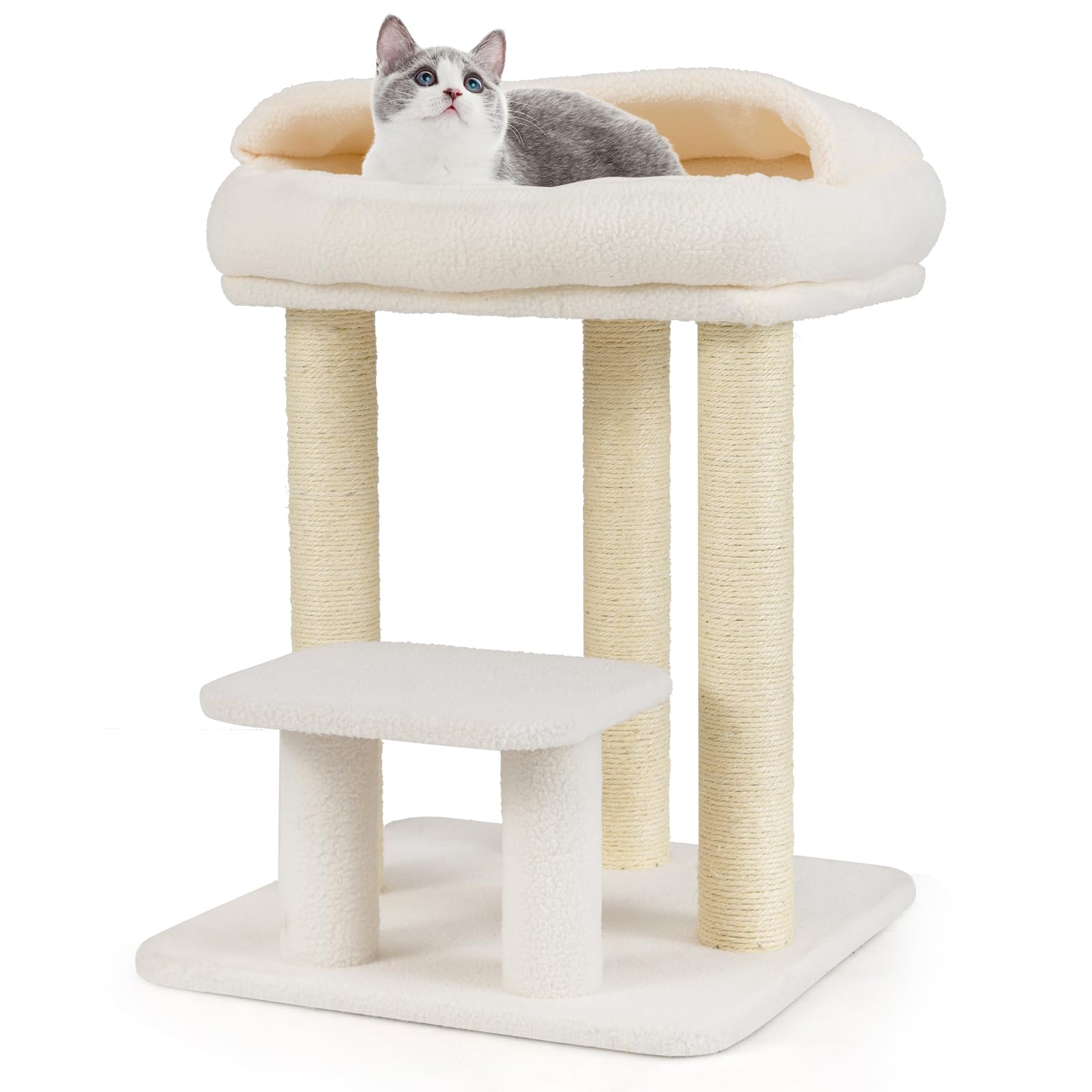 COSTWAY Kratzbaum Klein, 61 cm, Katzenbaum mit weicher Sitzflche, groer  Basis, Plattform & Sisal-Kratzsulen, Katzenkratzbaum Holz, Katzen  Katzenmbel Kletterbaum, Aktivittsbaum Spielbaum, Wei : Amazon.de:  Haustier