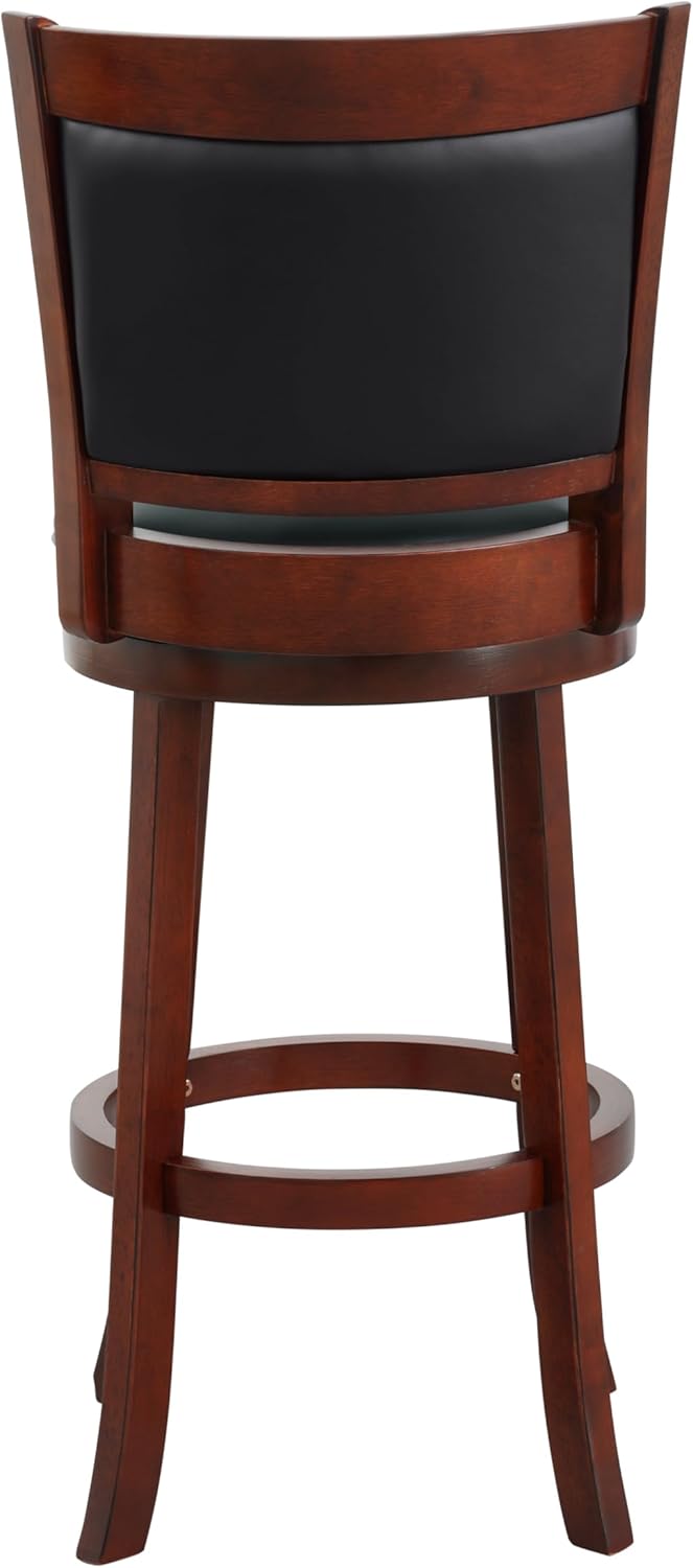 Comfortable Swivel Pub Height Chair 1pc Dark Cherry Finish Faux Leather Upholstery Solid Wood Furniture, Swivel Bar Chair