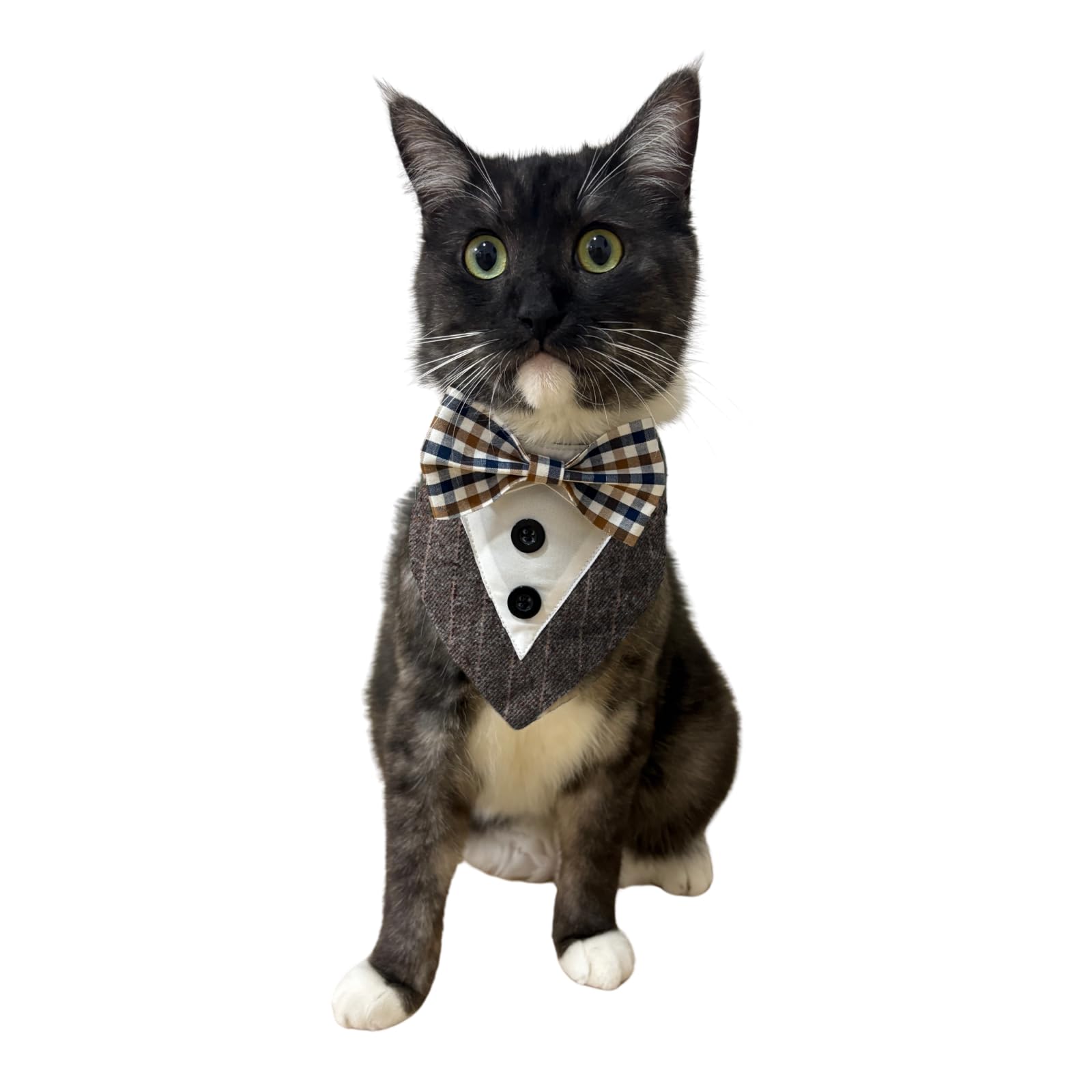 Tuxedo Collar Bandana, Wedding Outfit, Bow Tie for Dogs and Cats - Small, Medium, Large - Pet Outfit for Party, Birthday, Festival,(S,Brown)