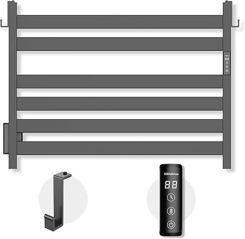 K&KALONZO Calentador de toallas para baño, toallero térmico de 6 barras montado en la pared con temporizador integrado, calentador de toallas