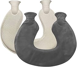 U-Shaped Hot Water Bottle with Soft Cover, 2L Neck Hot Water Bag, Portable Hot Water Bottle for Neck and Shoulder Pain Relier,Grey