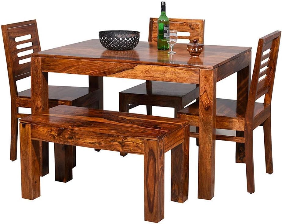 Jyoti Furniture Sheesham Wood 4 Seater Dining Table with 3 Chairs & 1