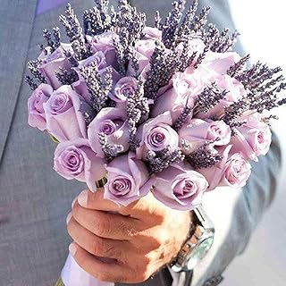Bunches Direct Lavender Bridal Bouquet Pale Purple Roses Dried Lavender Pearl Pins 10 Inch Wide