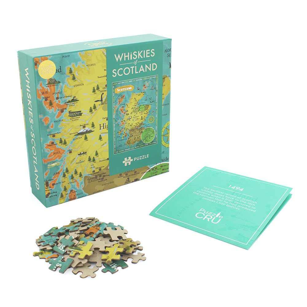 Ginger Fox Puzzle Cru Scottish Whisky Lover Jigsaw Puzzle for Family & Friends | 500 Pieces | Uniqe and Educational Distillery Map of Scotland