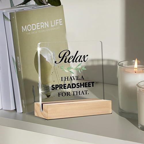 Miniatura 4 de Divertidos regalos de contador de oficina Relax I Have a Spreadsheet for That Clear Desk Letrero decorativo de humor de oficina, letrero acrílico