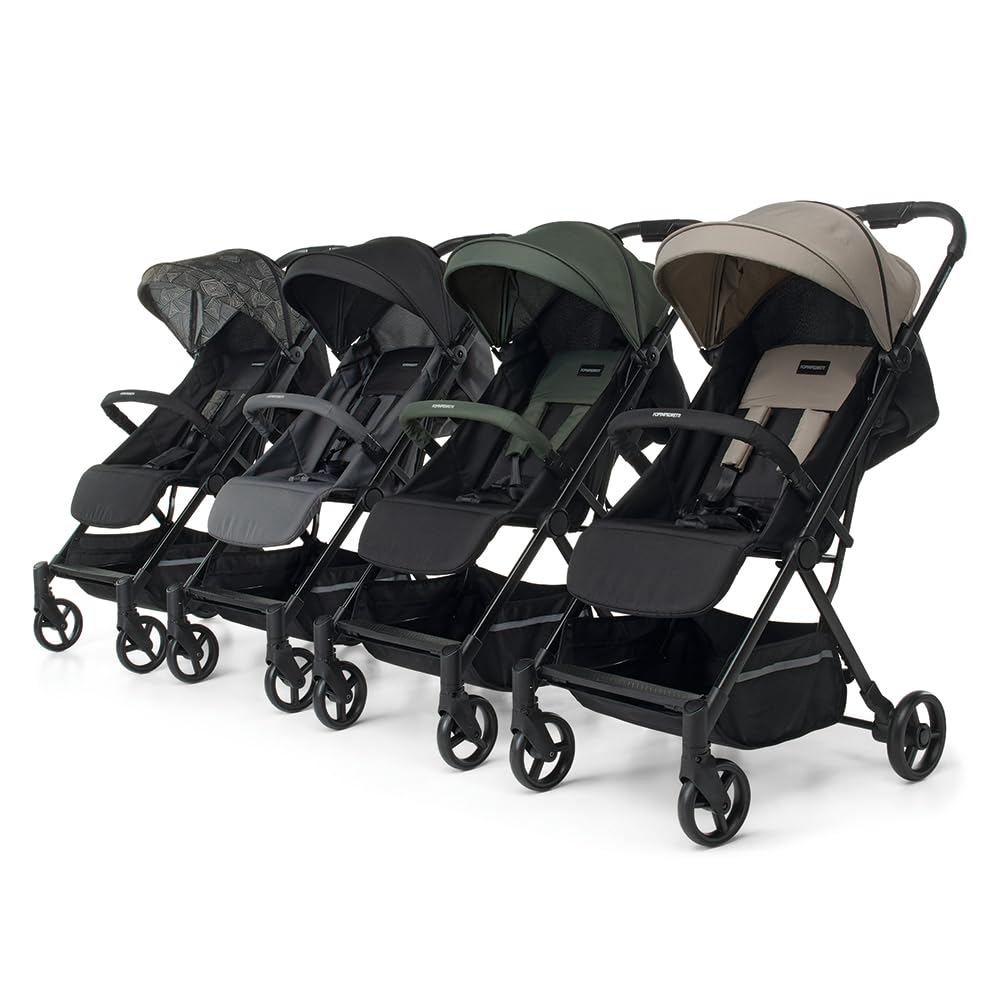 Foppapedretti Passeggino Compatto Voilà, per bambini 0-15 Kg (0-3 anni), Chiusura ad 1 mano, Self-Standing, Schienabile Regolabile, Trasportabile, Porta Oggetti, Telaio in Alluminio, Pietra