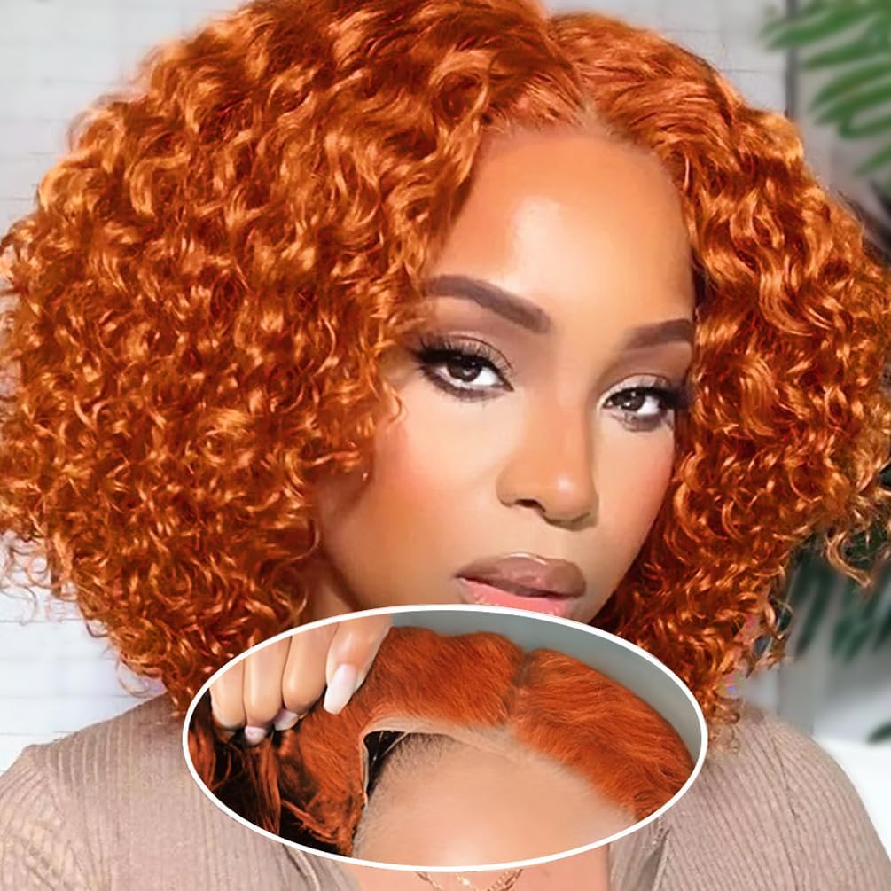 ISWEET HD Glueless Wigs Human Hair Pre Plucked Pre Cut Bob 4x4, 10 Inch Ginder 210% Density Hairline Curly Bob Wig Human Hair, Wear and Go Deep Wave Lace Front Wigs Human Hair for Black Women