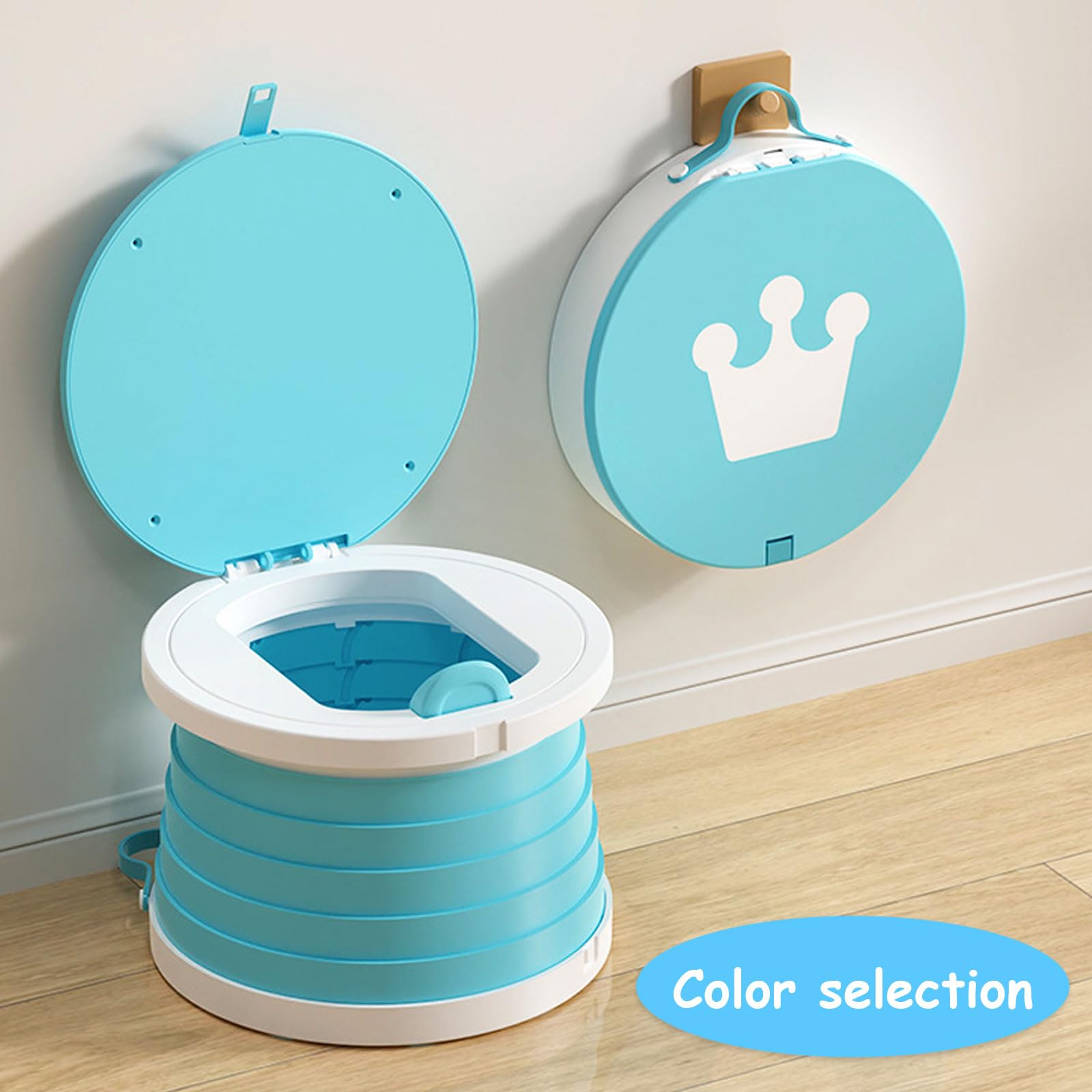 Siège Toilette Pliable, Pot de Voyage pour Enfant, Toilette Portable Enfant, Siège de Pot WC, avec Rouler Sacs, Sac de Rangement, pour Voyages Camping Voiture Plage Usage Familial (Bleu)