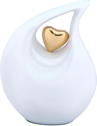 Miniatura 82 de Urna de corazón de lágrima dorada blanca para cenizas humanas Urnas de cremación para cenizas adultas Urna de ceniza funeraria para hombres