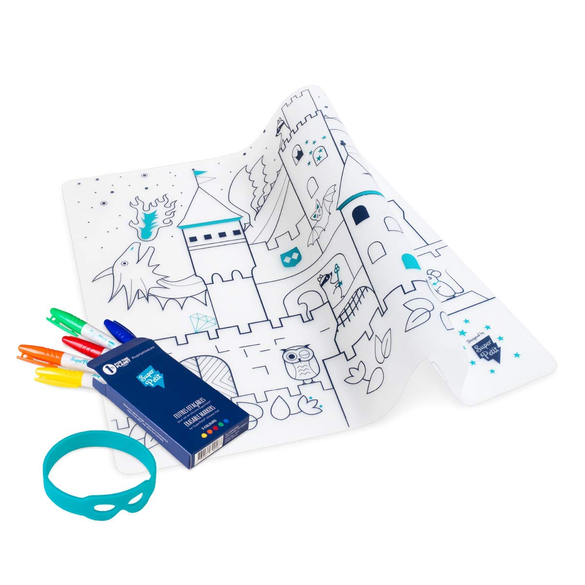 SUPER PETIT - Gioco educativo - Set educativo Chateau Fort - Colorazione tema castello- 5 feltri e bracciale forniti - Facile da pulire - Riutilizzabile - Antibatterico - Da 3 anni