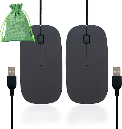 Miniatura 1 de Ratón de computadora para computadora portátil, paquete de 2 ratones básicos con cable USB silencioso para Chromebook, computadora de escritorio,