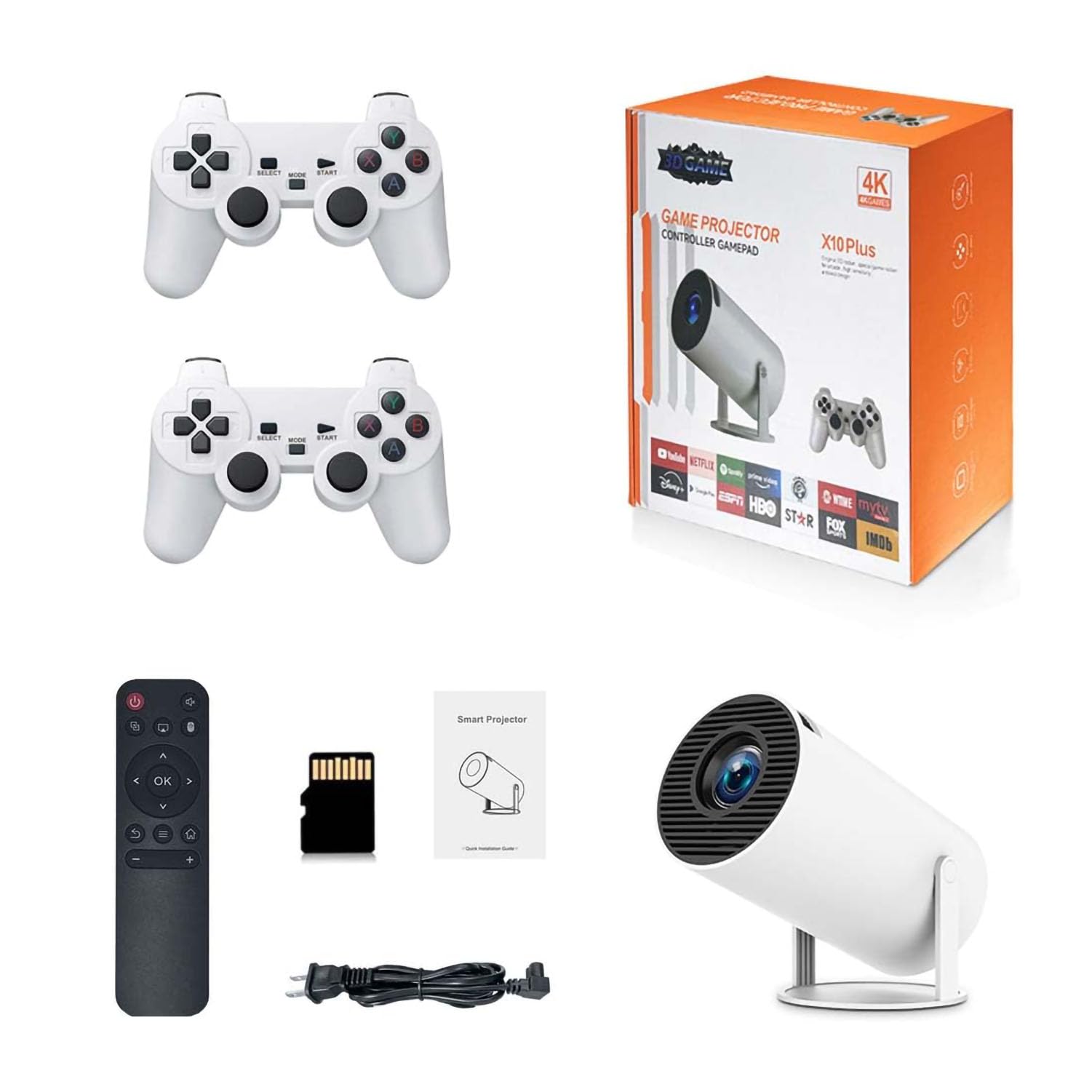 Console di gioco retrò con proiettore, proiettore di gioco retrò 4K HD con 2 controller wireless, uscita HDMI, WiFi