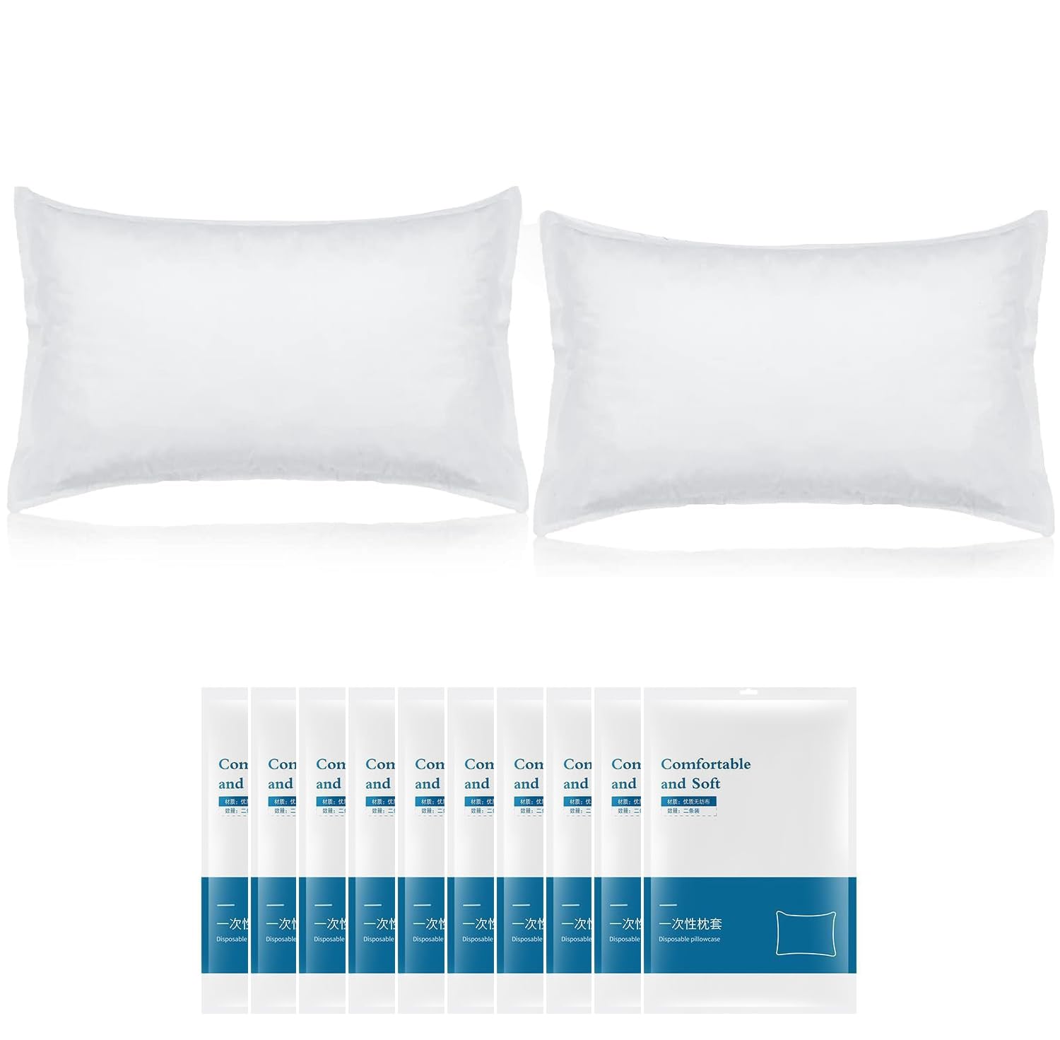 Aowin 10 Pairs Disposable Pillow Case Covers,Single-Use Pillow Covers,White Non Woven Pillow Covers,Portable Pillowcases for Travel,Hotels,Spa,Business Trip,Protects Against Stains and Spills