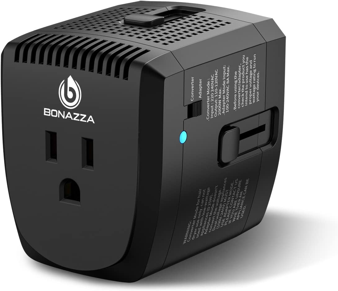 2000Watt Voltage Converter Step Down 220V to 110V for Electrical Device Like Hair Dryer, Steam Iron, Power Adapter for Laptop MacBook USB Charger - US to UK Europe AUS Asin Over 150 Countries