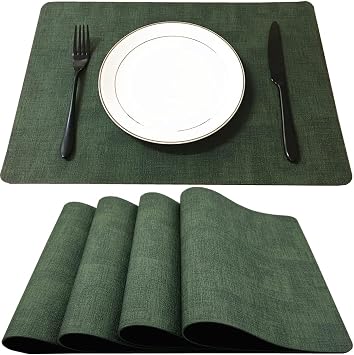 WAZAIGUR Waterproof Easy to Clean Heat Resistant Thick Faux Leather Washable Placemats Set of 4 Dark Green