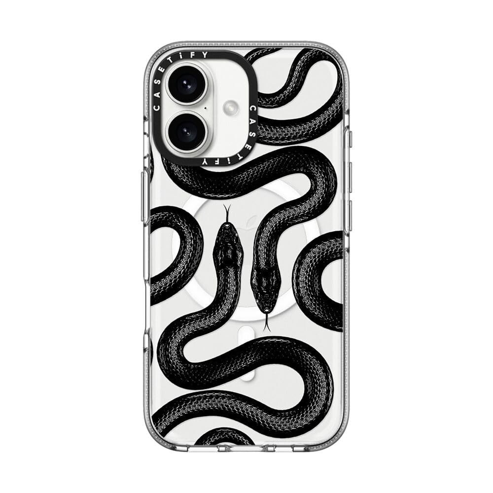 CASETiFY Clear iPhone 16 Case [Not Yellowing / 6.6 ft. 3X Military Grade Drop Prootection/Compatible with Magsafe] - Black Kingsnake - Clear