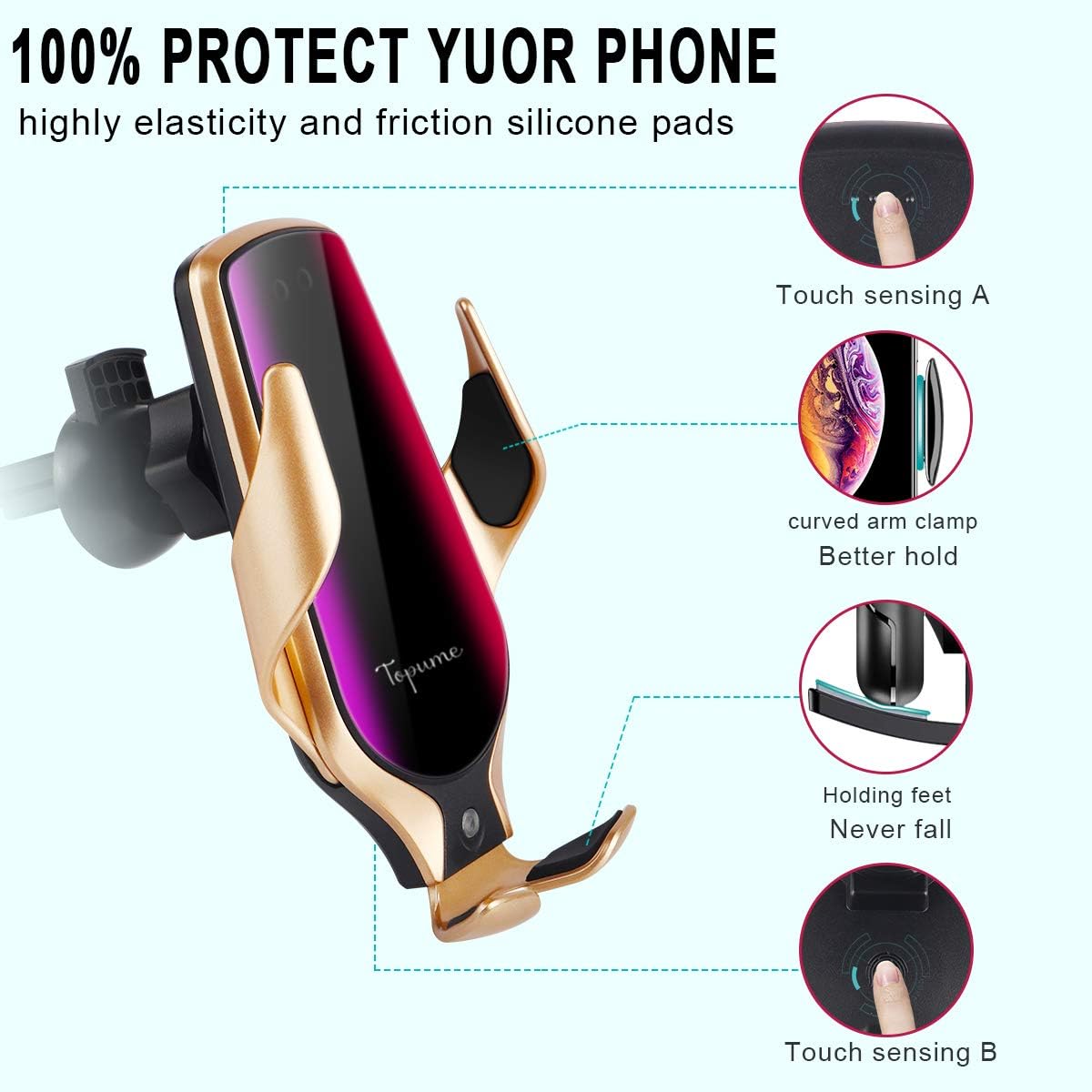 60% Off Discount Topume Wireless Car Charger, Fast Charging Auto-Clamping Car Phone Holder Mount, Compatible with iPhone 13/12/11/11ProMax/XS/XR/X/8/8+,Samsung S10/S9/S8/Note10/Note9,LG,Huawei,Google Pixel