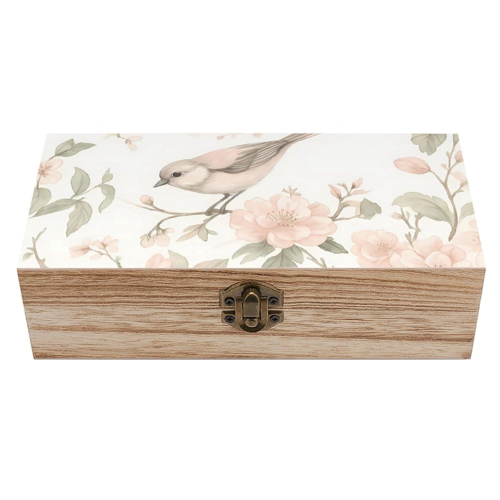 HLBSDM Vintage Birds on Blooming Floral Branch Retro Wooden Storage Box Jewelry Art Gift Boxs Decorative Keepsake Boxes