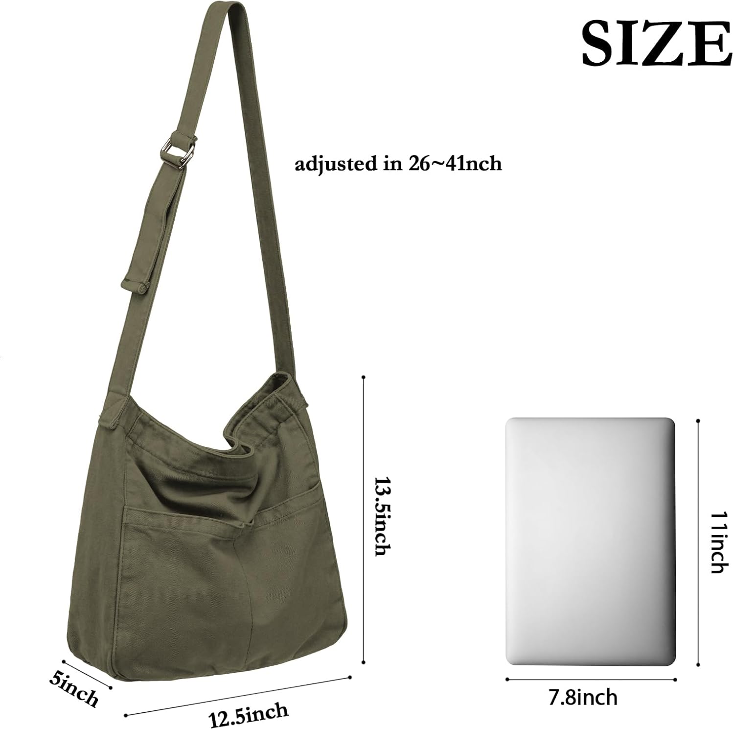 Etercycle Canvas Tote Bag for Women, Large Crossbody Hobo Bag Casual Shoulder Bag Shopping Handbags Messenger Bags (Green) - Image 4